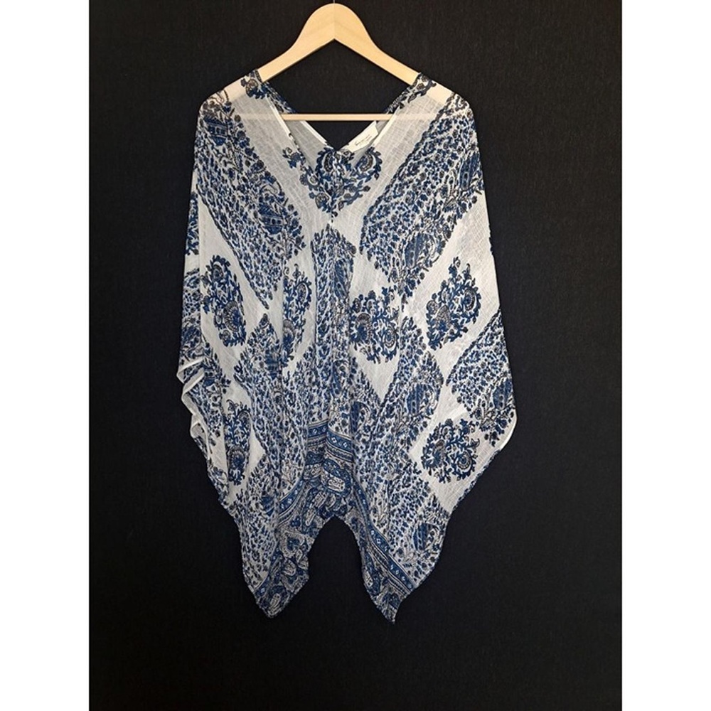 Blue & White Floral V-Neck Poncho Tunic